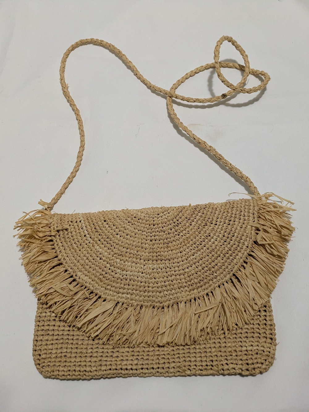 Beige Woven Fringe Crossbody Bag - Women